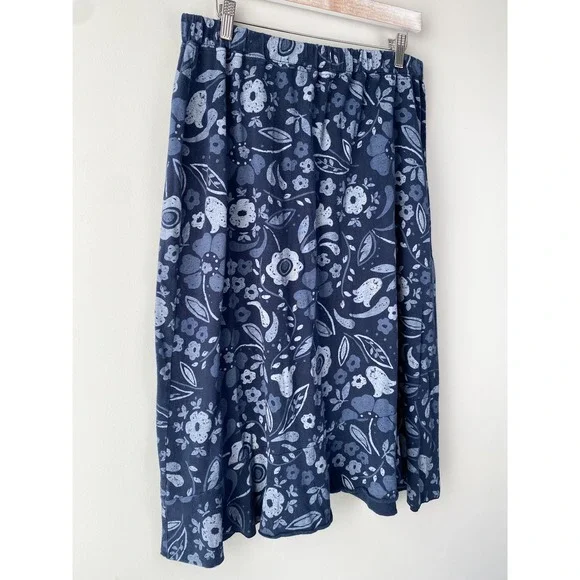 Fresh Produce Womens Floral Midi Skirt 1X Blue Cotton Coastal Grandma Pull On - Picture 2 of 7